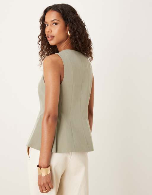 ASOS DESIGN peplum waistcoat in khaki, 3 of 4