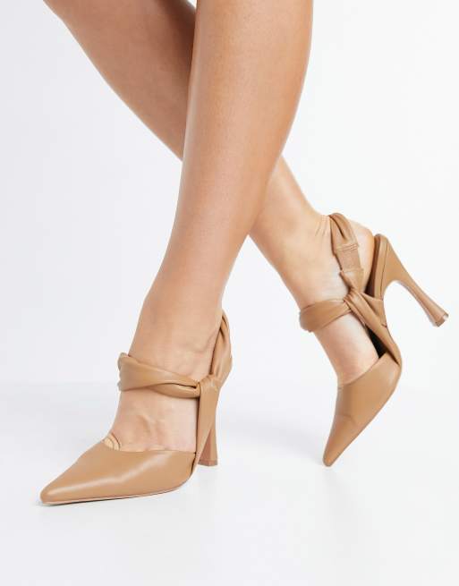 ASOS DESIGN Peppermint slingback high heeled shoes in camel