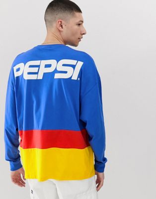 ASOS DESIGN - Pepsi - Oversized T-shirt met lange mouwen, kleurvlakken en print op de achterkant-Blauw