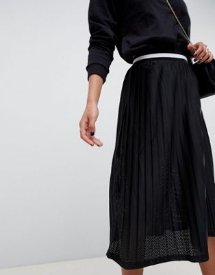 ASOS DESIGN perforated pleated midi skirt with sports tapped waistband ...