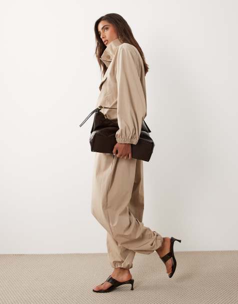 ASOS DESIGN performance fabric balloon pants in stone - part of a set - view 1
