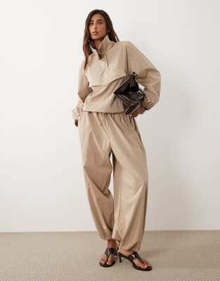 Asos Design Performance Fabric Funnel Neck Balloon Jacket In Neutral