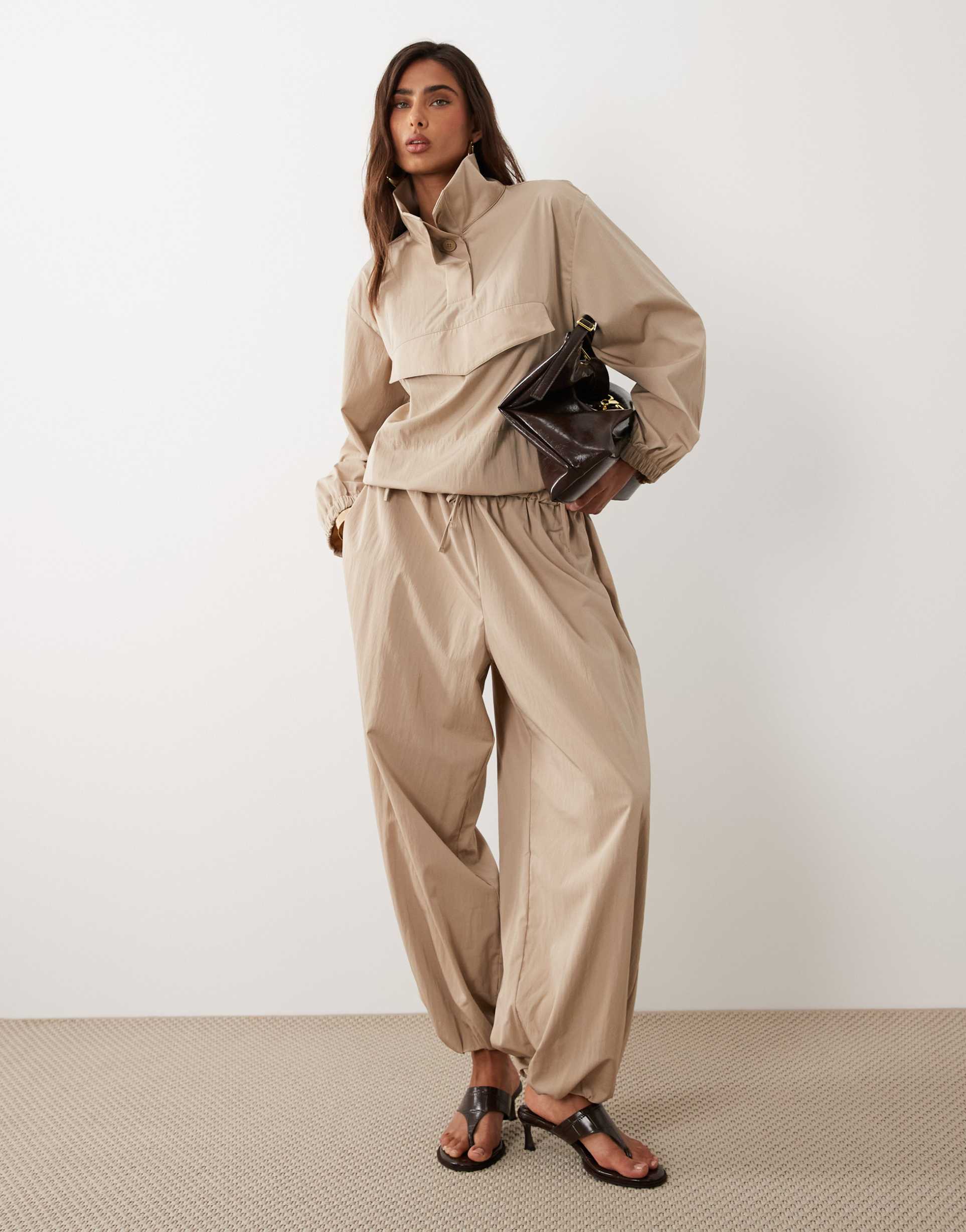 asos design performance fabric funnel neck balloon jacket in stone - part of a set