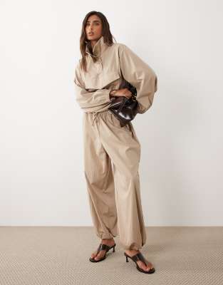 Asos Design Performance Fabric Funnel Neck Balloon Jacket In Stone - Part Of A Set by ASOS