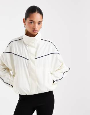Asos Design Performance Fabric Funnel Neck Windbreaker Jacket In White