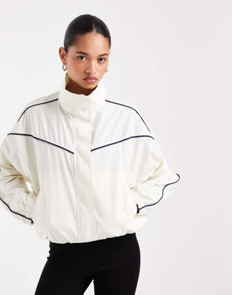ASOS DESIGN performance fabric funnel neck windbreaker jacket in ecru - view 1