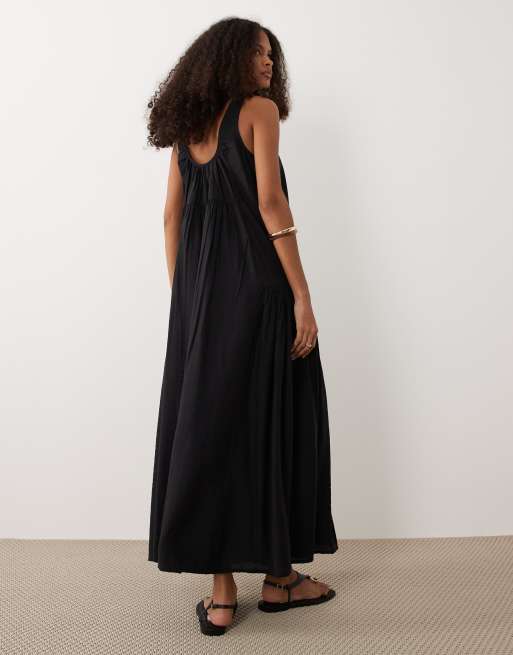 ASOS DESIGN performance fabric scoop neck tiered maxi dress in black, 4 of 4