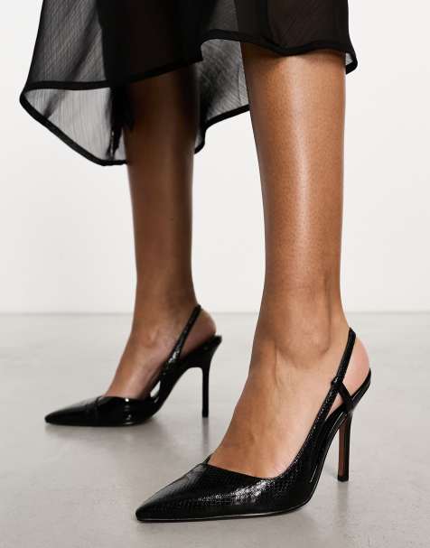 ASOS DESIGN - Sydney - Scarpe pianta larga con tacco medio in nero con  cinturino posteriore 