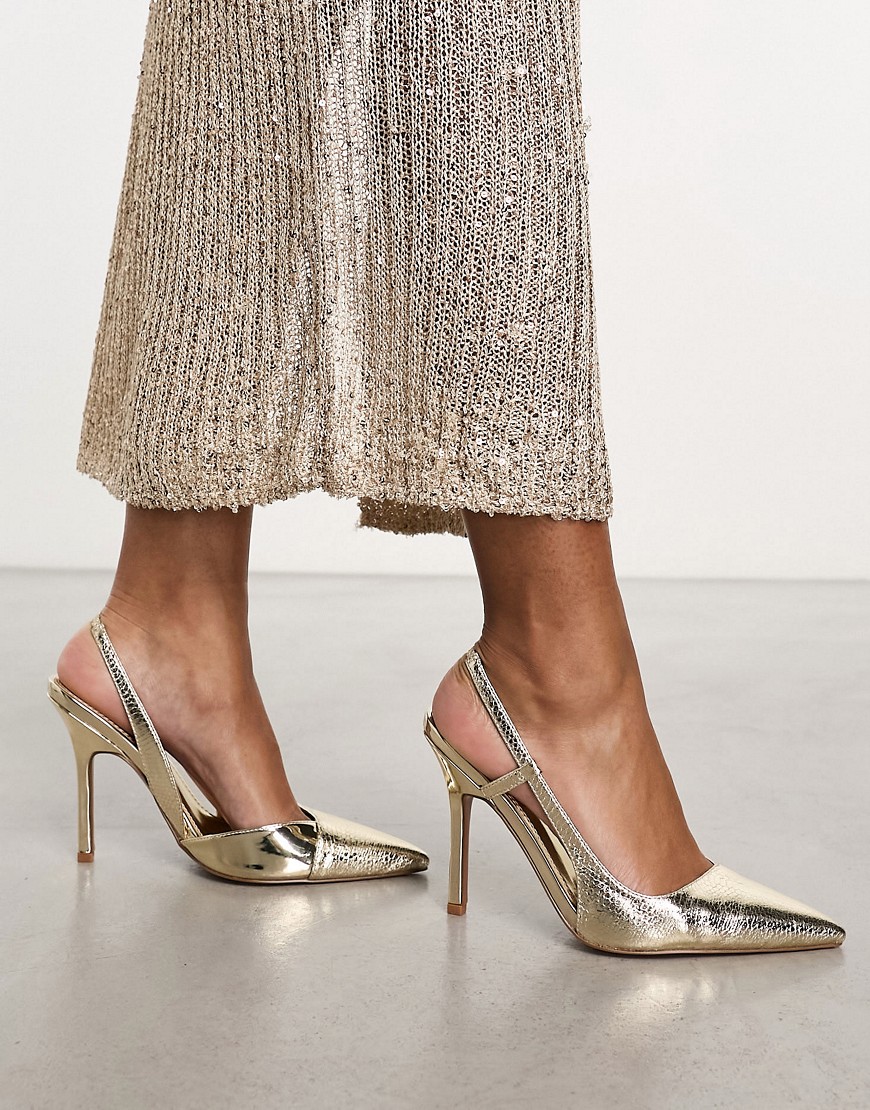 ASOS DESIGN Peri slingback high heeled shoes in gold