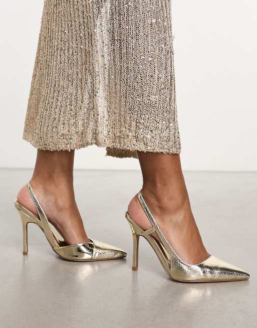 ASOS DESIGN Peri slingback high heeled shoes in gold ASOS