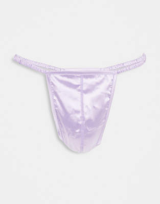 ASOS DESIGN - Perizoma in raso viola con fascette arricciate