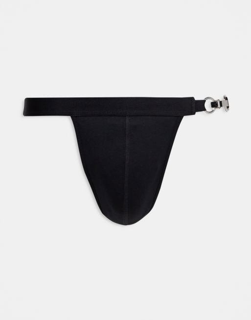 ASOS DESIGN - Perizoma nero con dettagli in metallo