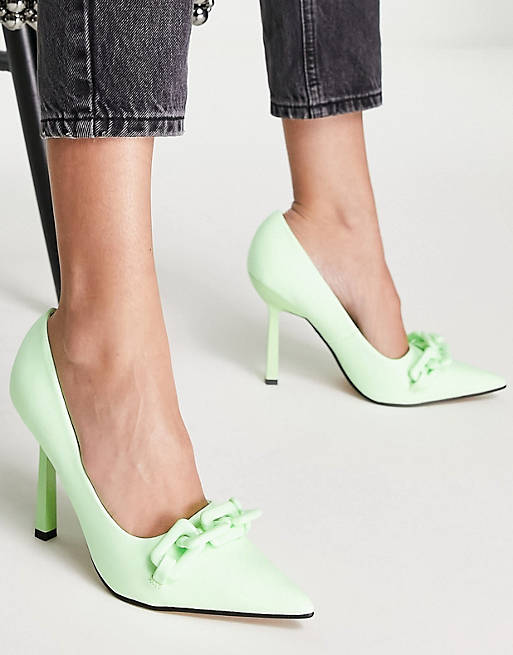 Women Heels/Perla chain detail high heeled court shoes in lime 
