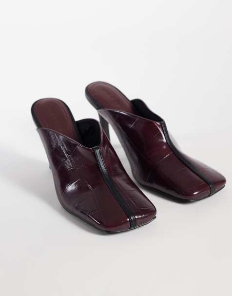 ASOS DESIGN Perla mules à bout carré à talons en bordeaux et noir - view 1