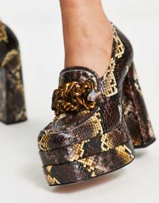  design Chunky Platform Snake-Print Loafers MENS ASOS DESIGN chunky loafers in brown and snake faux leather  main image 2