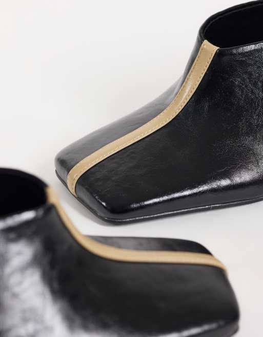 ASOS DESIGN Perla square toe high heeled mules in black and beige, 4 of 4