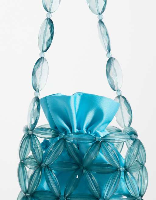 ASOS DESIGN Perlen-Bucket-Clutch in Türkis, 3 von 4