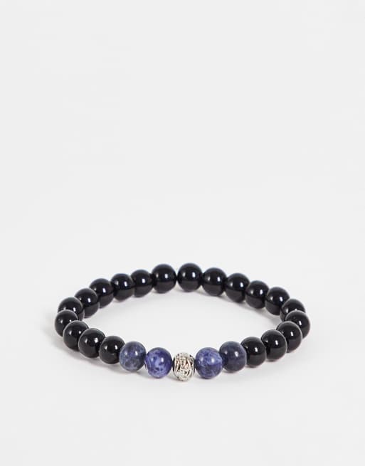 ASOS DESIGN – Perlenarmband in Schwarz und Blau