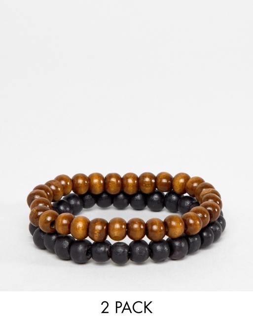ASOS DESIGN – Perlenarmbänder in Schwarz und Braun im 2er-Pack 