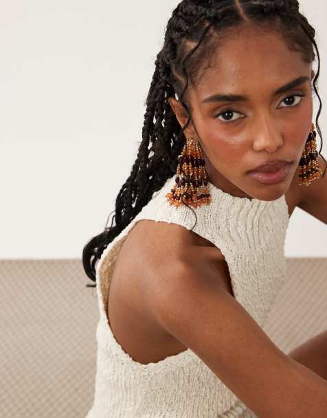 ASOS DESIGN – Perlenohrringe im Wasserfall-Design in Orange und Bernstein - view 1