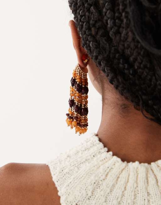 ASOS DESIGN – Perlenohrringe im Wasserfall-Design in Orange und Bernstein, 4 von 4