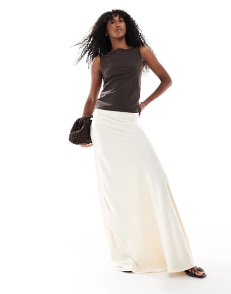 ASOS DESIGN – Perłowa satynowa spódnica maxi o obszernym kroju z drapowaniem - view 1