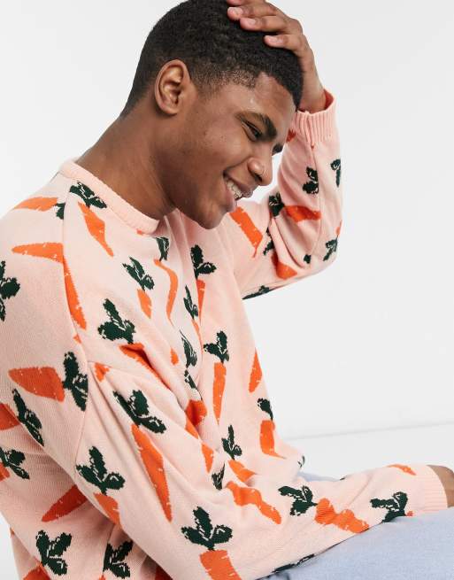 ASOS DESIGN – Persikofärgad stickad tröja i oversize med morotsmönster, 3 av 4
