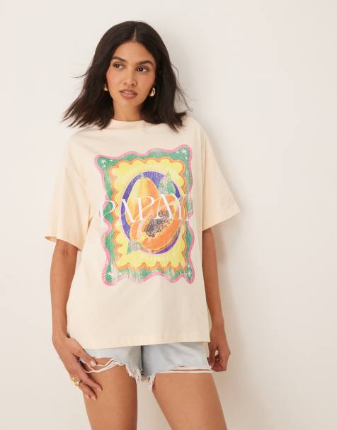 ASOS DESIGN – Persikofärgad t-shirt i oversize med papayatryck - view 1