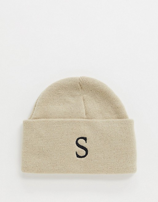 ASOS DESIGN personalised beanie with S initial