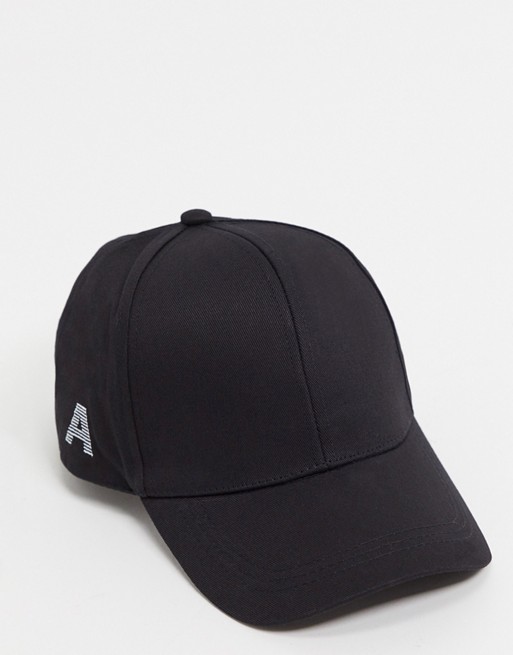 ASOS DESIGN personalised cap with A initial in black