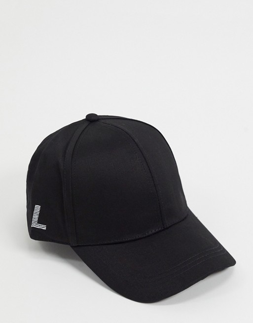 ASOS DESIGN personalised cap with L initial in black