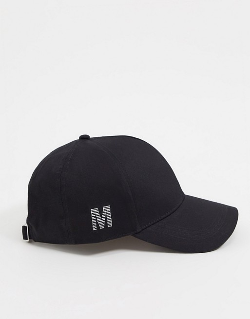 ASOS DESIGN personalised cap with M initial in black