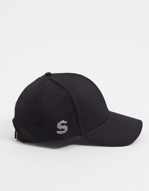 ASOS DESIGN personalised cap with S initial in black