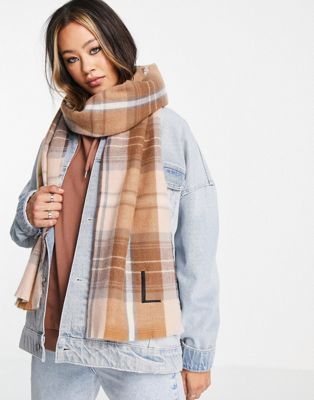 ASOS DESIGN personalised heritage check scarf with L initial in multi