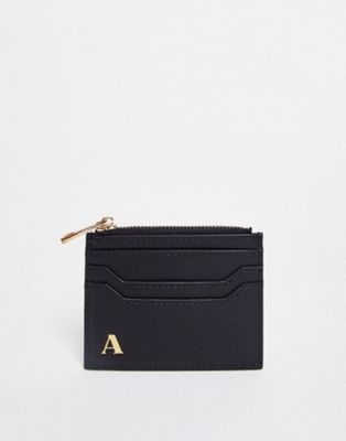 ASOS DESIGN personalised initial A cardholder and purse in black