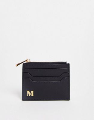 ASOS DESIGN personalised initial M cardholder and purse in black