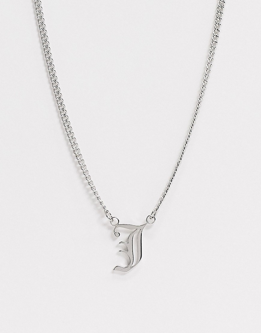 ASOS DESIGN personalised initial necklace with 'J' letter silver tone