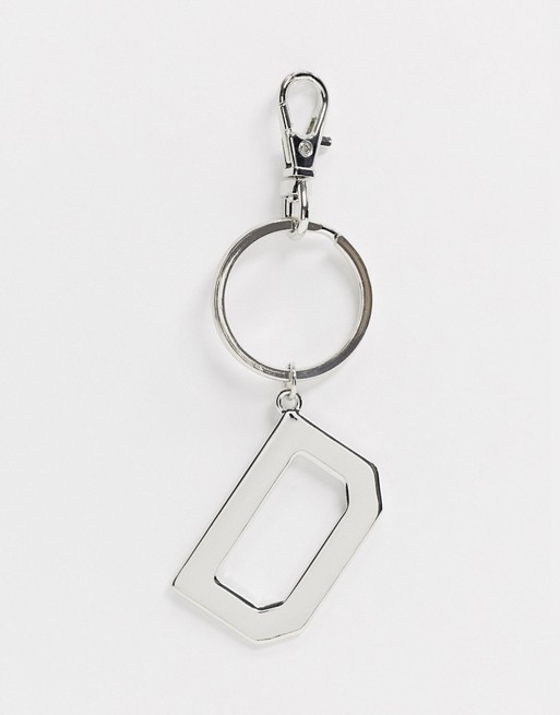 ASOS DESIGN personalised keychain with 'D' initial in silver tone
