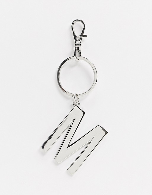 ASOS DESIGN personalised keychain with 'M' initial in silver tone