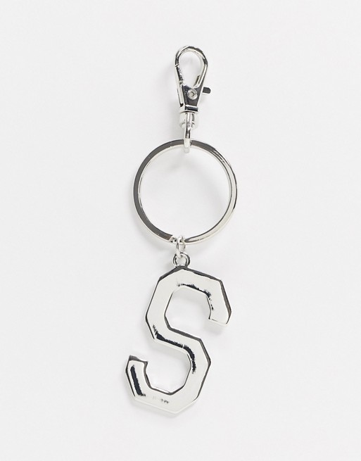 ASOS DESIGN personalised keychain with 'S' initial in silver tone