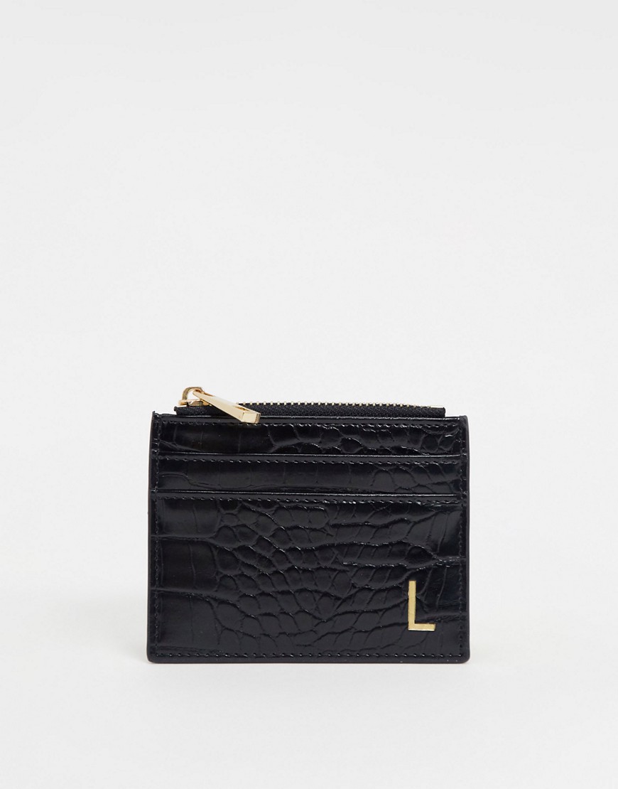 ASOS DESIGN personalised L coin purse & cardholder in black croc