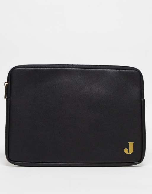 ASOS DESIGN personalised laptop case in initial J in black ASOS