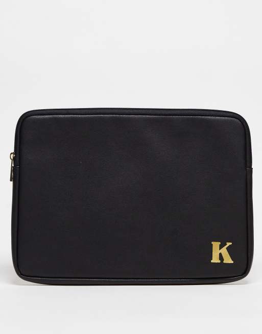 ASOS DESIGN personalised laptop case in initial K in black