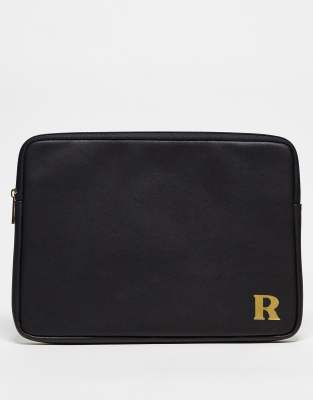 ASOS DESIGN personalised laptop case in initial R in black