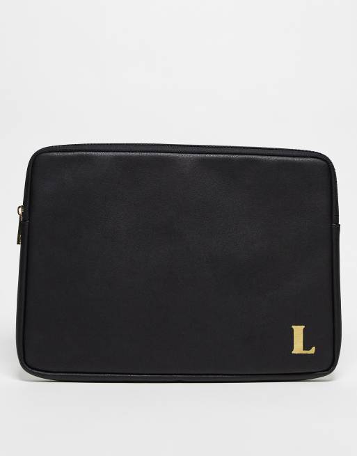 ASOS DESIGN personalised laptop case with L initial in black