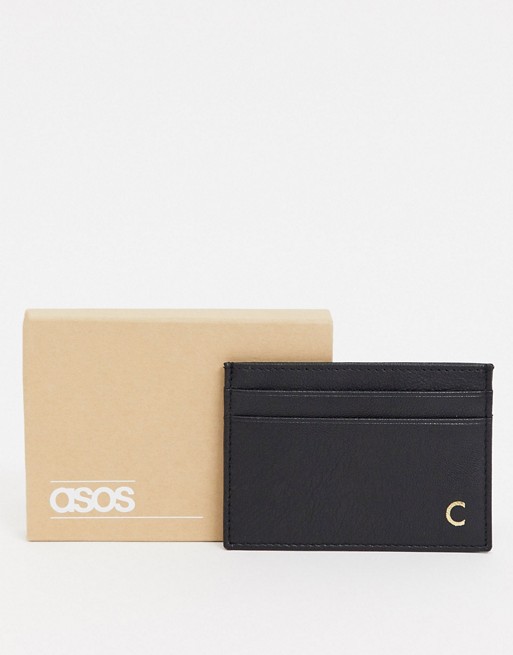 ASOS DESIGN personalised leather card holder with C initials