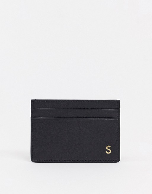 ASOS DESIGN personalised leather card holder with S initials