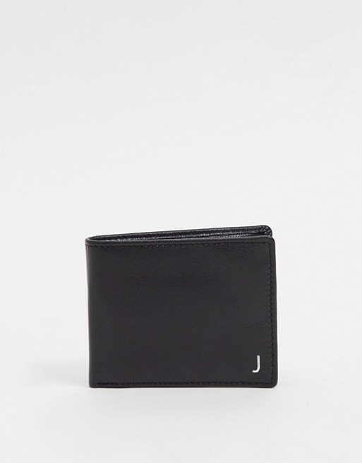 ASOS DESIGN personalised leather wallet in black with silver J initals