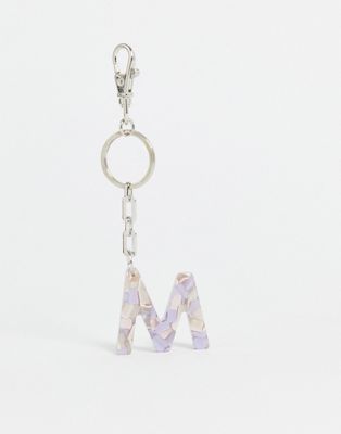 ASOS DESIGN personalised M bag charm in lilac marble