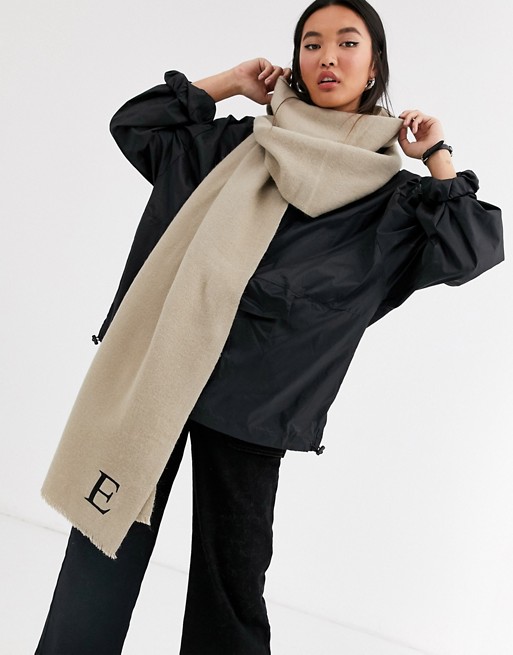 ASOS DESIGN personalised scarf with E initial